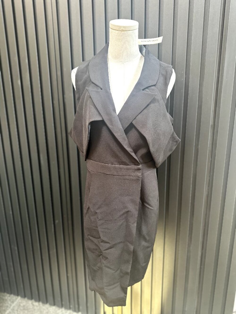 Sleeveless Blazer Dress Black Notched Lapel Wrap Midi